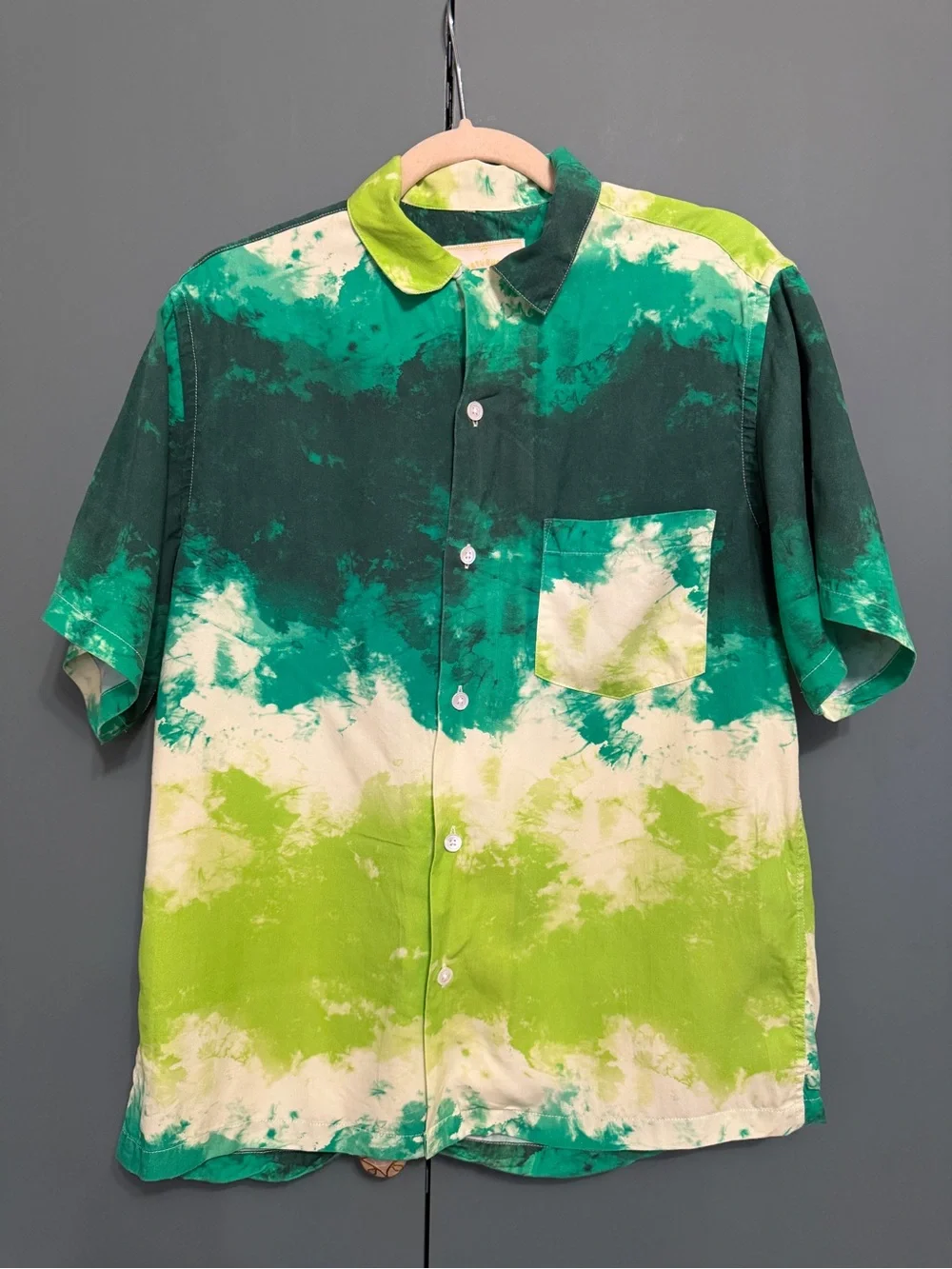 Portuguese Flannel Tie Dye Shirt Green size M - Picture 3 of 7
